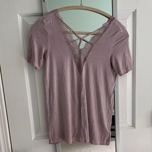 AmericanEagle Lace-Trimmed Mauve double V-Neck Top